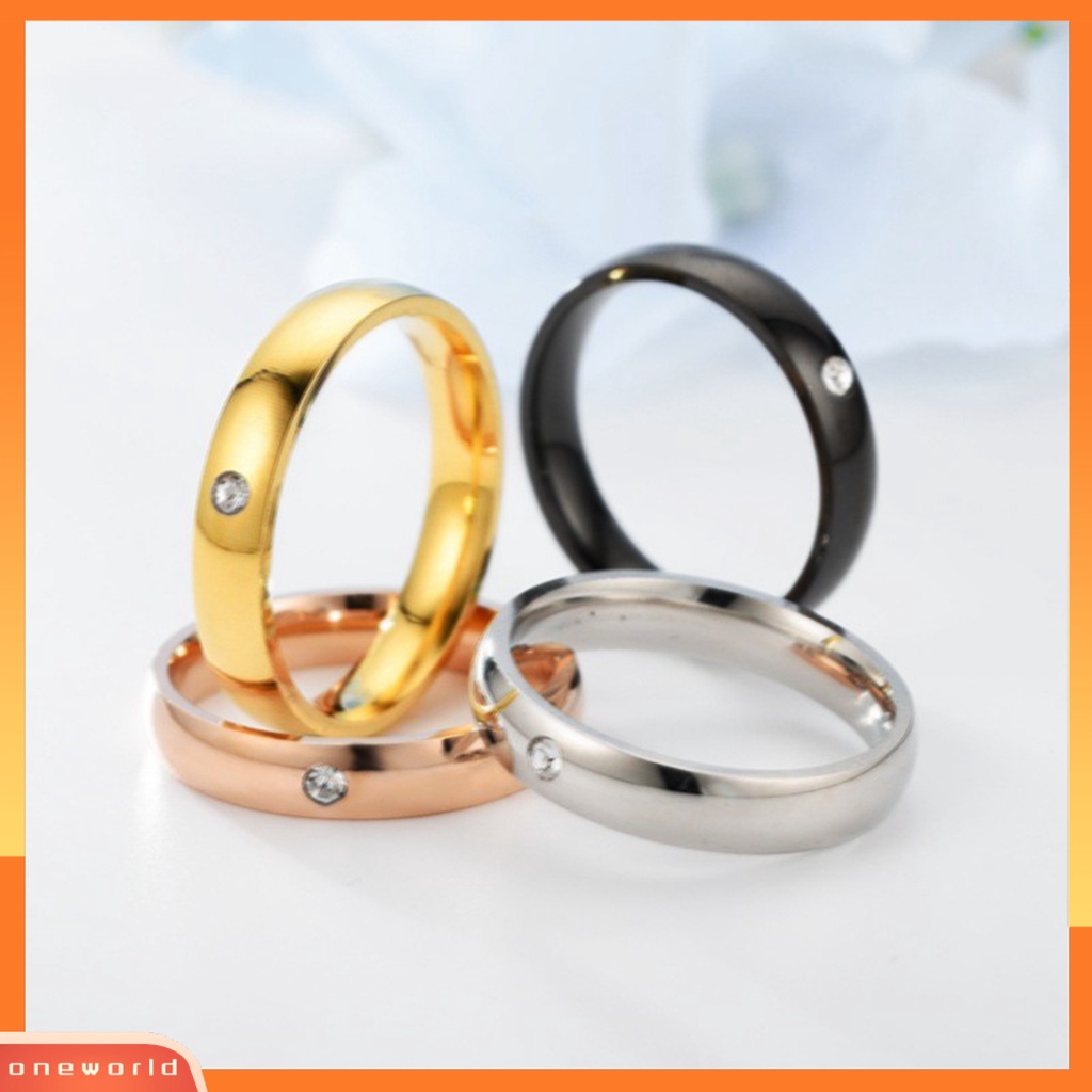 [EONE] Wanita Cincin Glossy Geometris Poles Permukaan Electroplating Tidak Luntur Wanita Berlian Imitasi Bertatahkan Pernikahan Cincin Pertunangan Band Hadiah Perhiasan Aksesoris