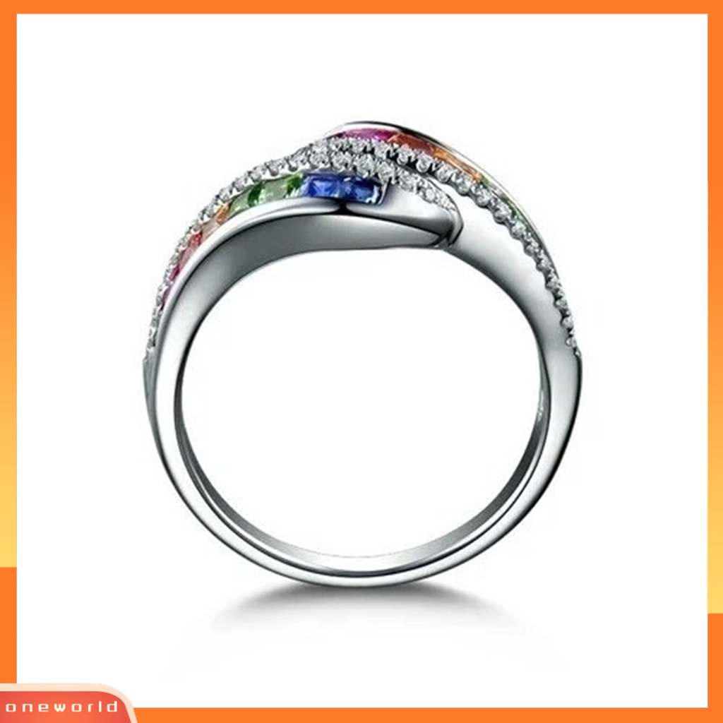 [EONE] Wanita Cincin Berlian Imitasi Mengkilap Hias Berkilau Geometris Electroplating Dekorasi Hadiah Rainbow Berwarna Faux Gemstone Party Ring Jewelry Untuk Pacaran