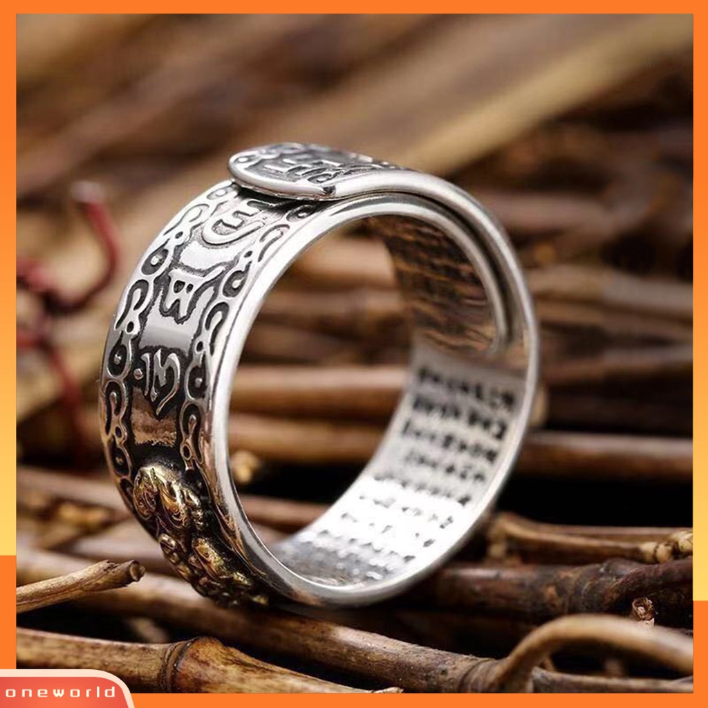 [EONE] Pria Cincin Gaya Retro Ukiran Sutra Karakter Hypoallergenic Adjustable Fashion Jewelry Cincin Jari Hewan Mitos Cina Untuk Pacaran