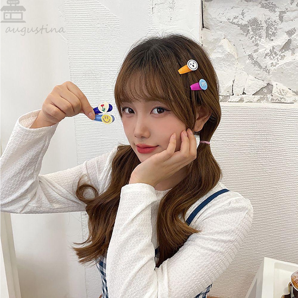 Agustina Kartun Jepit Rambut Poni Klip Hiasan Kepala Bunga Lucu M Kacang Permen Warna Hiasan Kepala Akrilik Wajah Tersenyum Wanita Hair Clip
