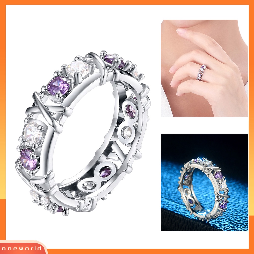 [EONE] Cincin Berlian Imitasi Mengkilap Bersilang Ladies Crossover Two-tone Zircons Ring Pasokan Pesta