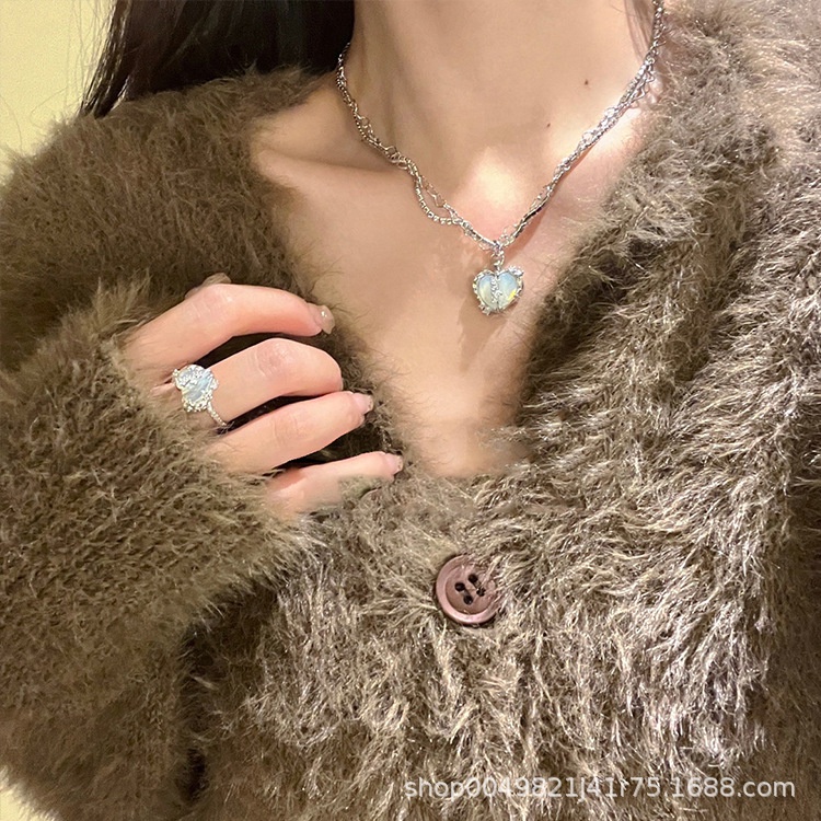 Set Cincin Rantai Tulang Selangka Modis Dan High-end, Jinhang Kecantikan, Multi-layer Berkilau Berlian Split Micro Hias Zirconia Cinta Kalung Untuk Wanita