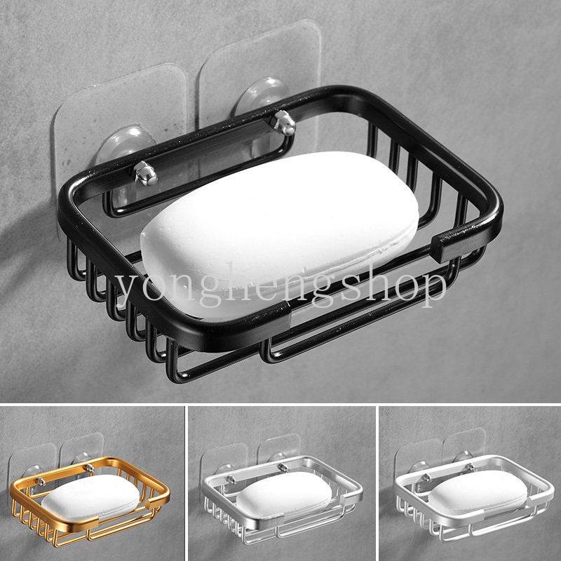 Tempat Sabun Yang Dipasang Di Dinding Bebas Pukulan Dish Aluminium Drain Soap Box Rak Penyimpanan Dapur Kamar Mandi Soaps Sponge Tray Home Organizer Shelves