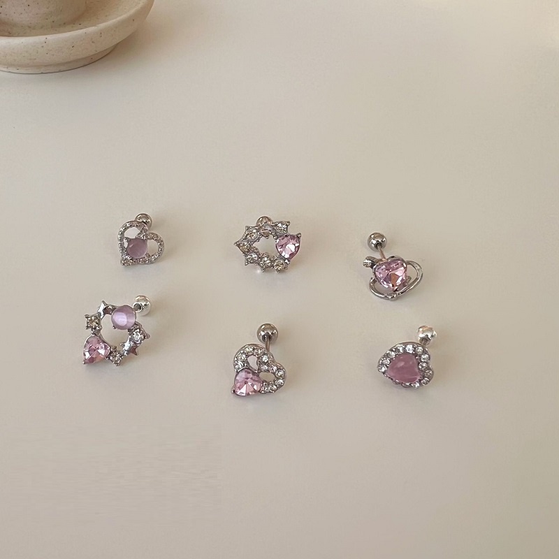 Ahellogirl Anting Kristal Zircon Hati Pink Lapis Silver S925 Untuk Wanita Perempuan