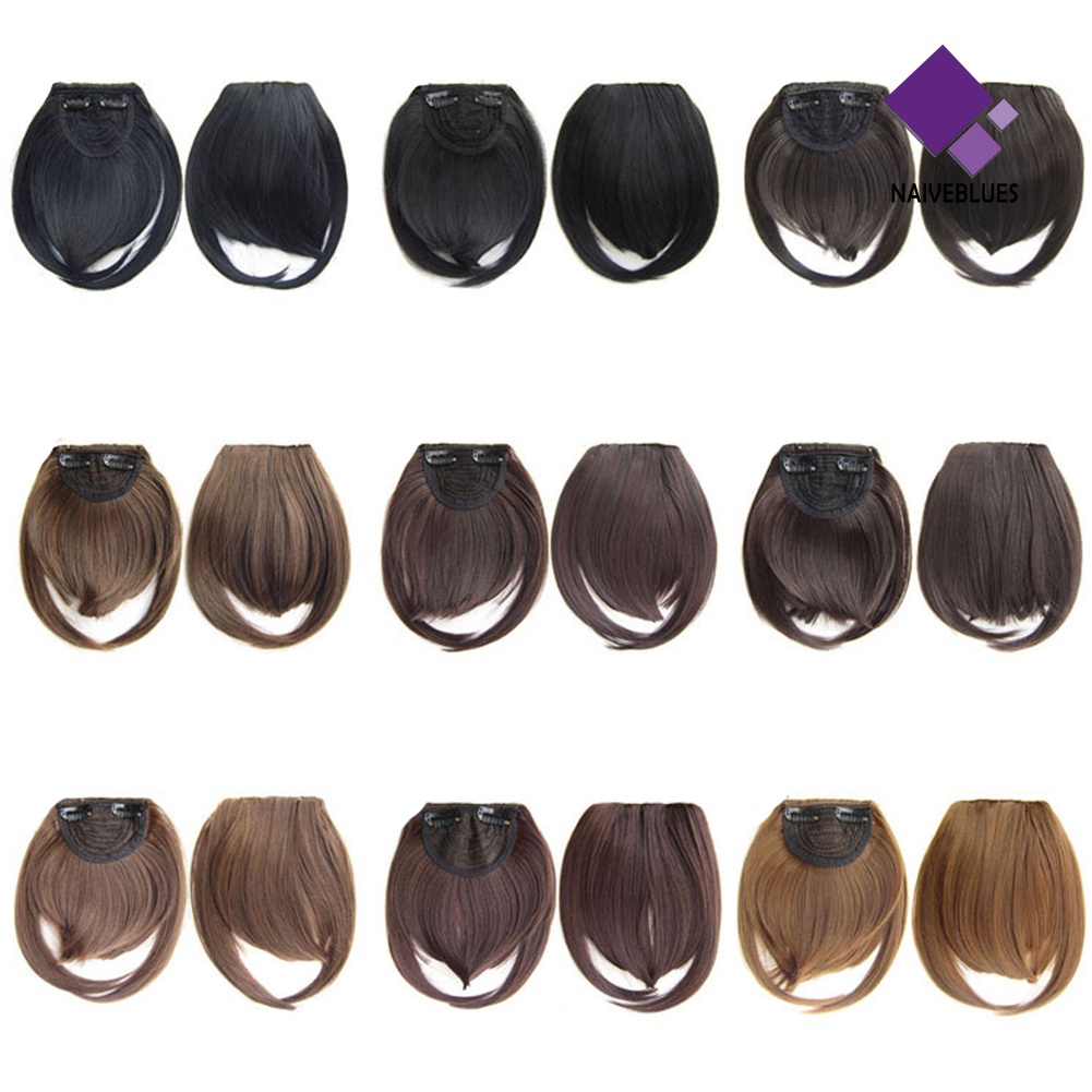 &lt; Naiveblues &gt; Gadis Clip-in Front Hair Extension Wig Lurus Sintetis Bang Sopak