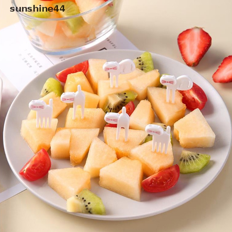 Sunshine 6pcs/set Garpu Buah Kucing Mini Animal Putih Anak Dessert Bento Sandwich Lunches Party Decor ID