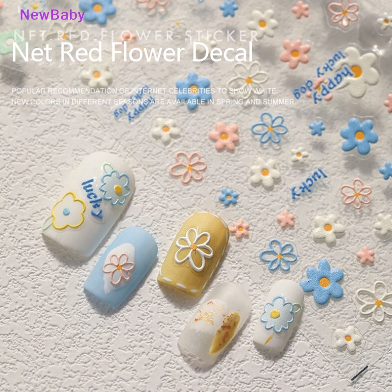 Newbaby Nail Art Stiker Musim Semi SunflowersDecals Floral Fern 3D Self Adhesive Stickers ID
