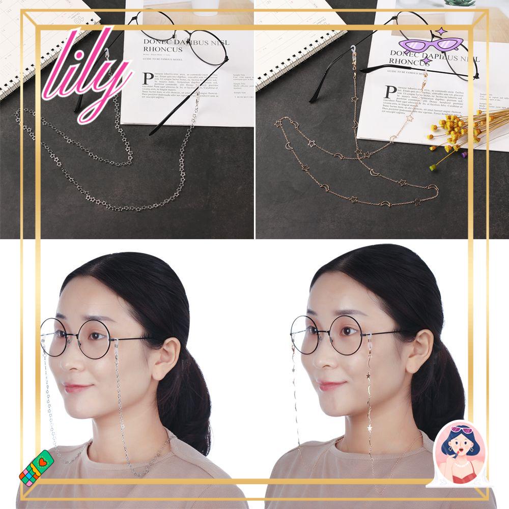 Lily Glasses Chain Sweet Kacamata Baca Bintang Bulan Mata Logam Memakai Aksesoris