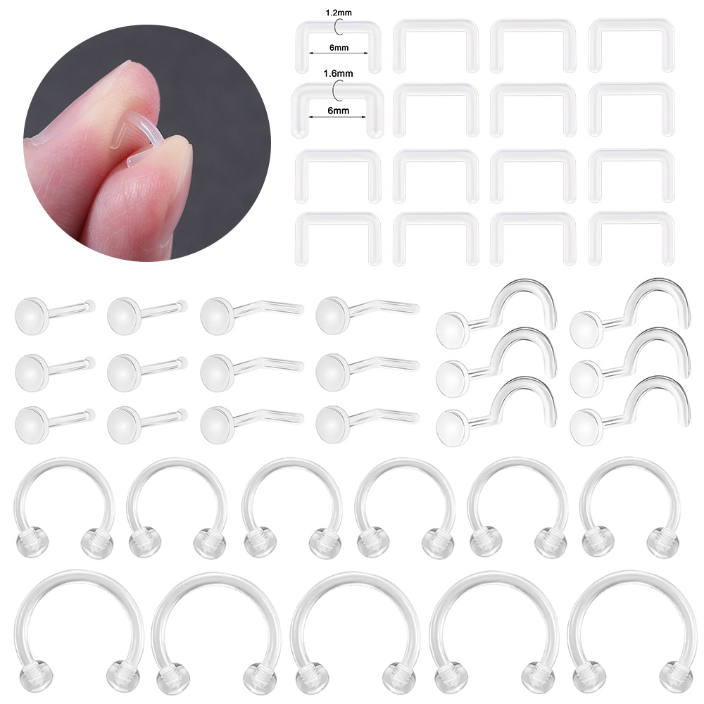 5-50pcs U Shape Invisible Septum Piercing Hider Bening Akrilik Cincin Hidung Fleksibel Hidung Stud Mencegah Alergi Penahan Telinga Tindik