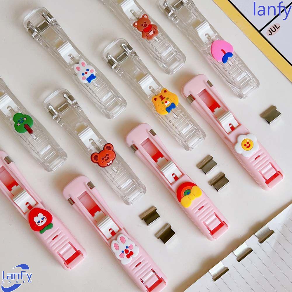 Lanfy Klip Dorong Kawaii Plastik Perlengkapan Desktop Perlengkapan Kantor Alat Tulis Siswa Snack Sealing Clips Stapler Staple Remover