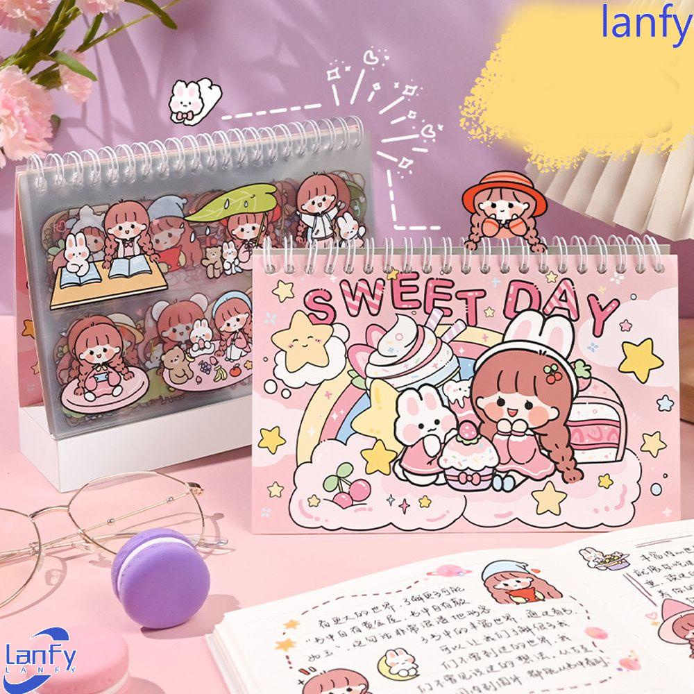 Lanfy Alat Tulis Stiker Spiral Coil Kawaii Stiker Dekoratif Album Foto Hadiah Siswa Beruang Gadis Kartun Stiker