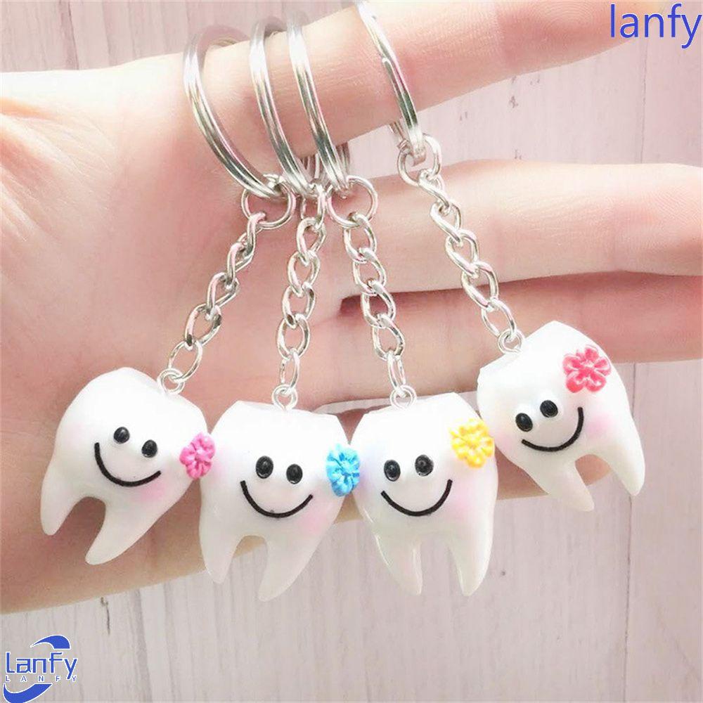 Lanfy Dental Key chain 5Pcs Simulasi Kartun Resin Bentuk Gigi Indah Teeth Key Rings