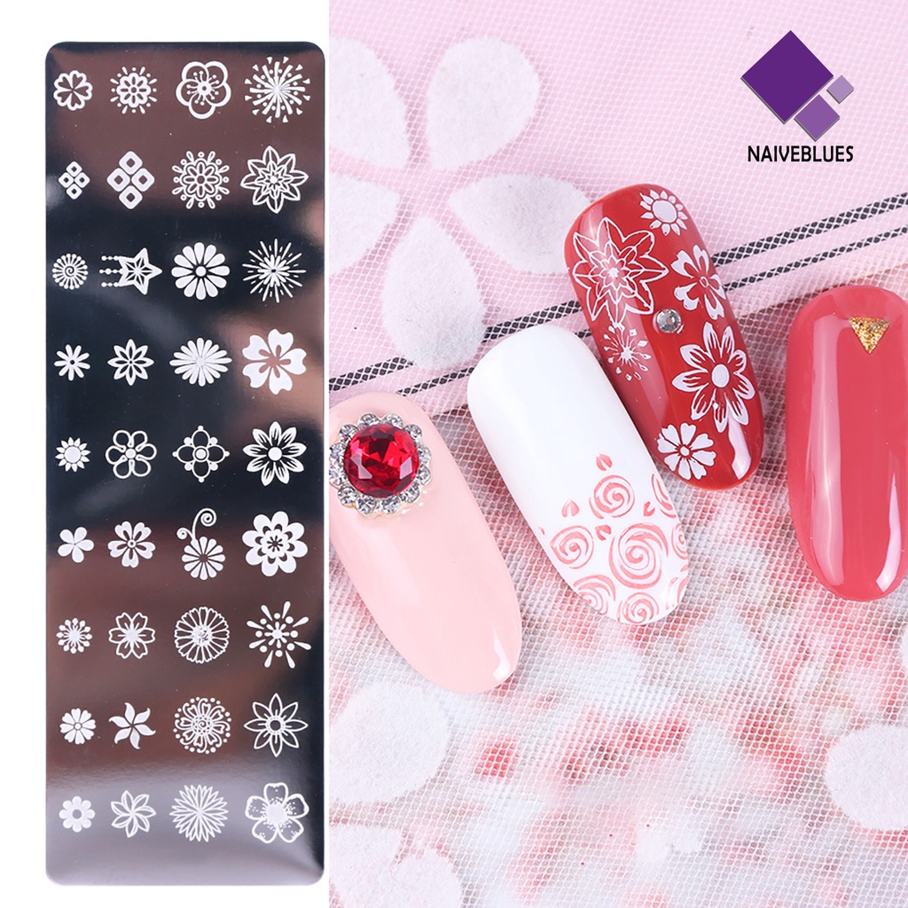 [naiveblues] Nail Art Stamping Plate Bening Ukiran Daun Bunga Stainless Steel DIY Template Kuku