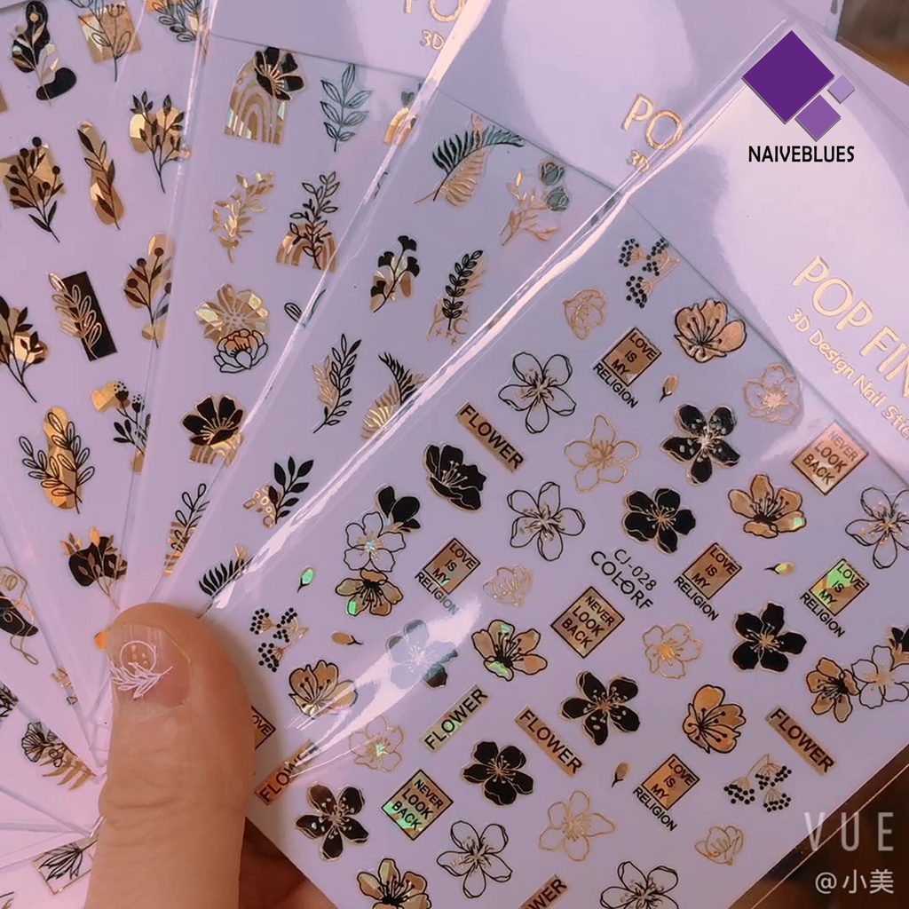 [naiveblues] Stiker Kuku Glitter Efek 3D Ultra Tipis Bronzing Tree Nail Warna-Warni Untuk Manicure