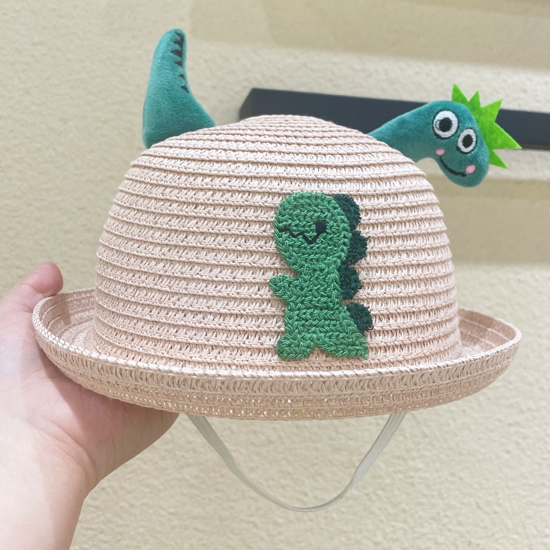 Topi Jerami Anak-Anak Lucu Pelindung Matahari Dan Tabir Surya Bayi Dinosaurus Kartun Fisherman Hat