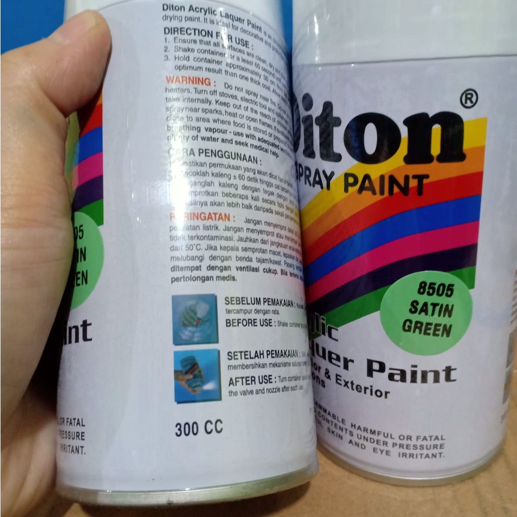 SOLID COLOURS DITON Spray Paint Acrylic Lacquer Paint Pilox Pilok Cat Semprot - 8505 SATIN GREEN / HIJAU SATIN / HIJAU MUDA (300cc / 300ml)