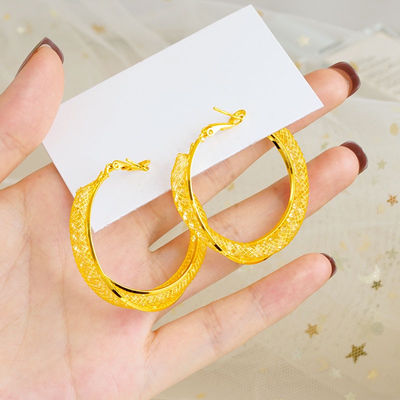 Goldkingdomdom Aksesoris Perhiasan Fashion Ready Stock Anting Vintage Earrings French Tekstur Timbul Perempuan