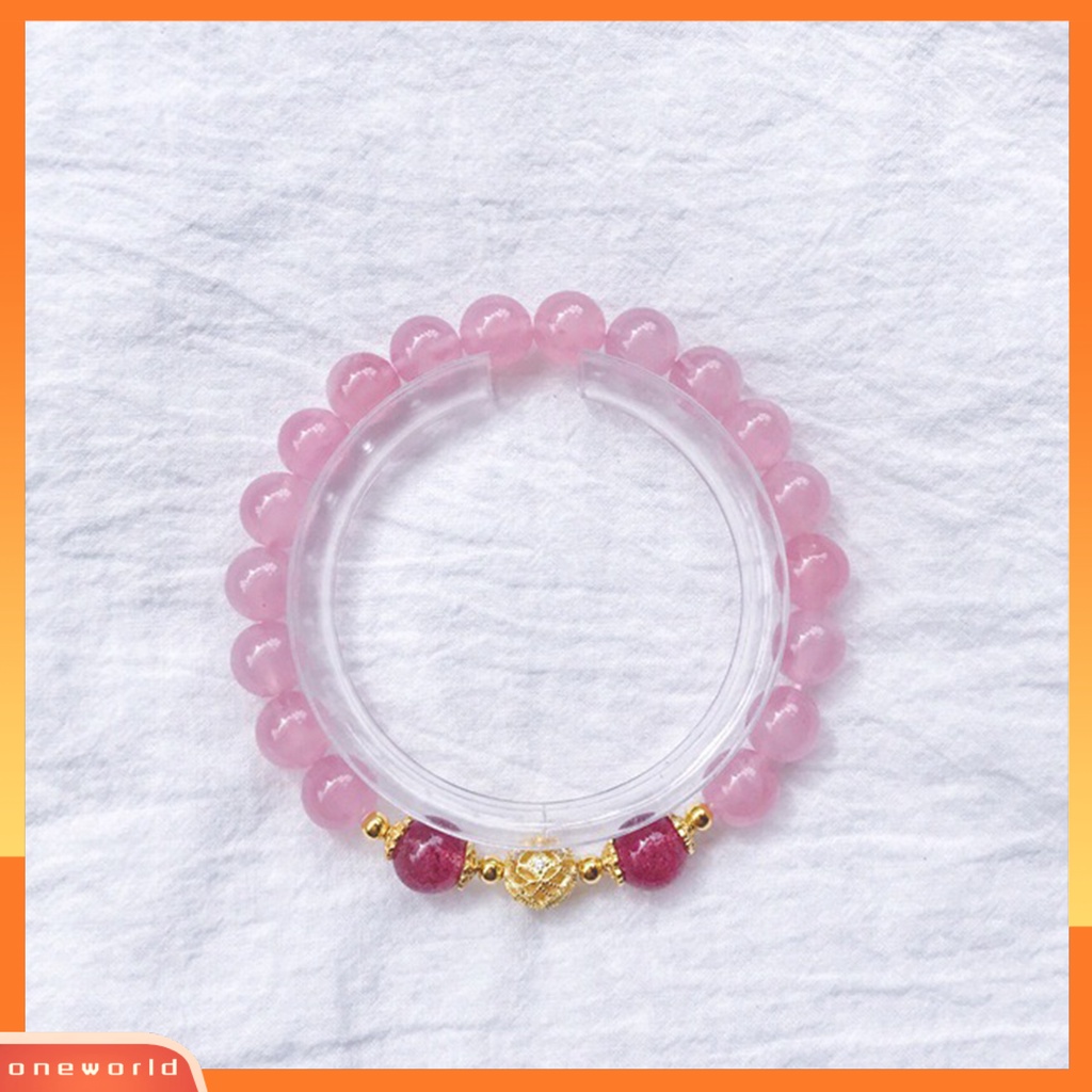 [EONE] Wanita Gelang Shiny Hias Menarik All-match Anti Luntur Perhiasan Hadiah Batu Alam Pink Strawberry Kristal Imitasi Wanita Pesona Gelang Untuk Pacar