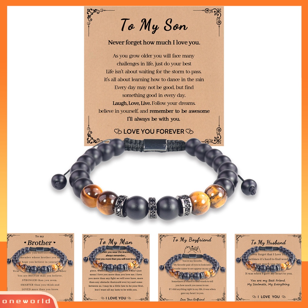 [EONE] Pria Gelang Handmade Tali Dikepang Vintage Adjustable Serut Hias Aksesori Tiger Eye Men Bracelet Aksesori Pakaian
