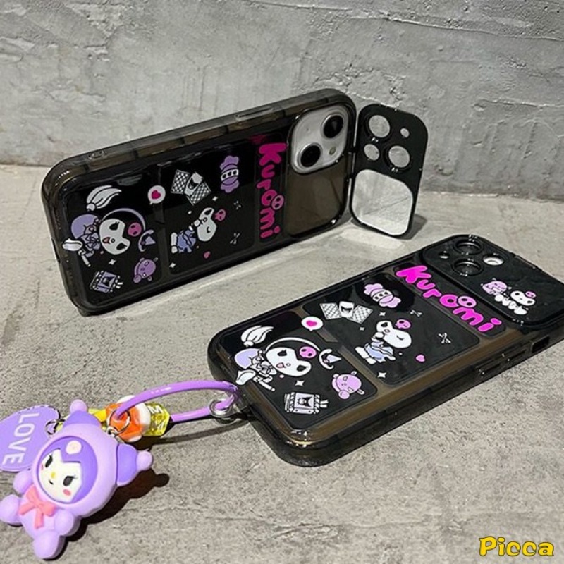 Case Untuk Oppo A15 A57 A7 A5s A5 A9 A11K A12 A3s A53 A31 A33 2020 A12E A77 A77s A11 A35 A15s Kartun Indah Kuromi Kreatif Lucu Flip Make Up Cermin Soft Cover Dengan Gelang Boneka 3D