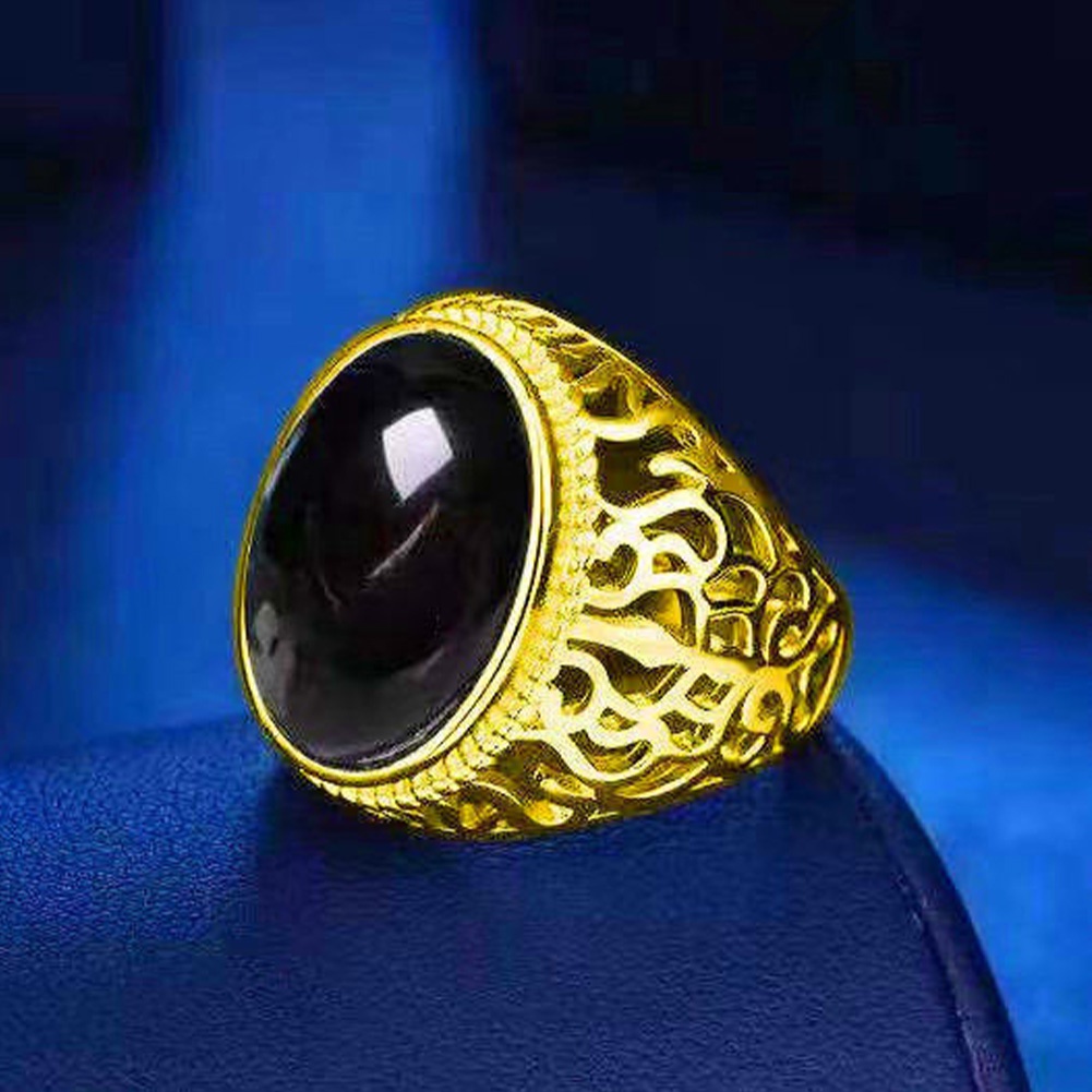 Pria Vintage Hitam Perak Imitasi Batu Akik Cincin/Punk Klasik Adjustable Batu Akik Batu Permata Square Ring/1 Pc Pribadi Perhiasan Aksesoris