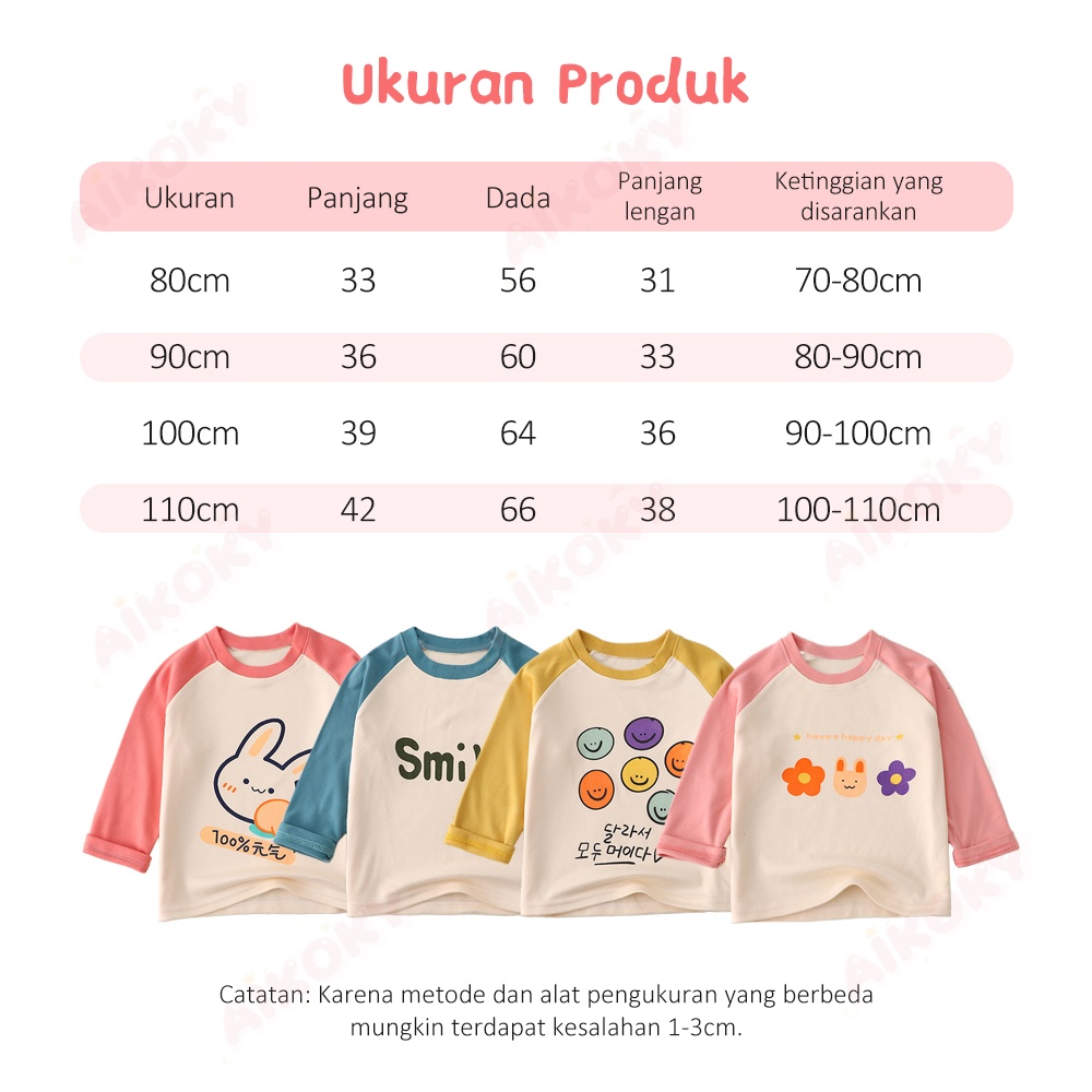 Aikoky Baju Kaos Anak Lengan Panjang / Bayi Perempuan Lengan Panjang 1-5 Tahun