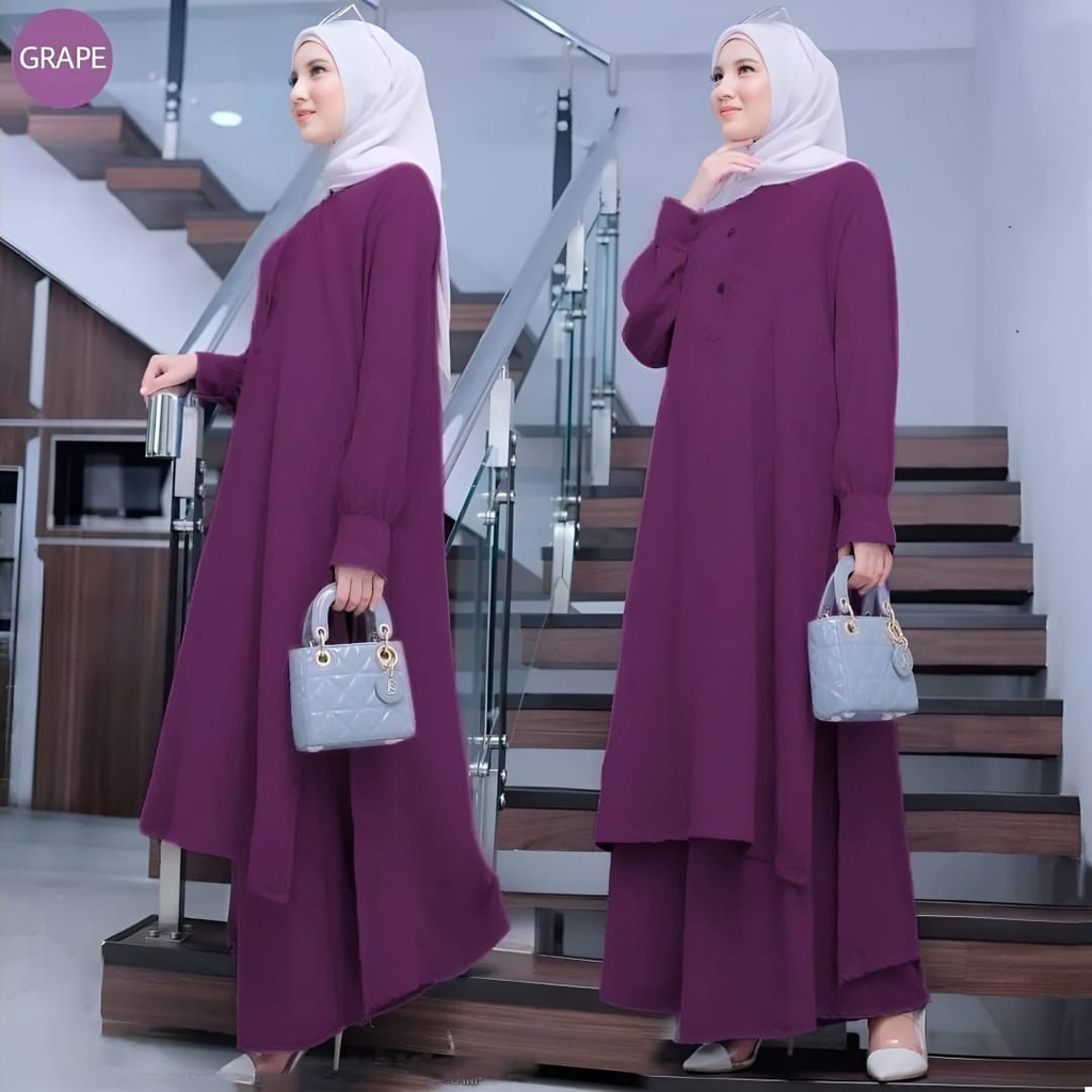 GAMIS STORE - Aira Set Setelan Kondangan Polos Basic Premium Fit To XL Besar l Setcel 2in1 OOTD Wanita Remaja Muslim