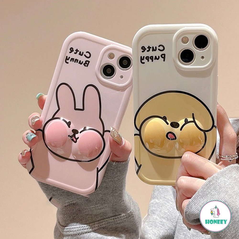 IPHONE Casing Ponsel Dekompresi Bunny Puppy 3D Yang Indah Untuk Iphone13 Pro Max14 12 11 14 Plus Penutup Belakang Pantat Lucu