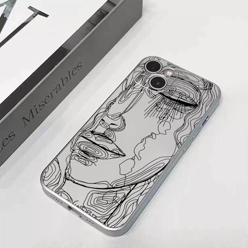 IPHONE Soft Electroplate Phone Case Kompatibel Untuk Iphone11 14 13 12 Pro XS Max XR X8+76S Plus Casing Mini Wajah Artistik TPU Silikon Shockproof Cover