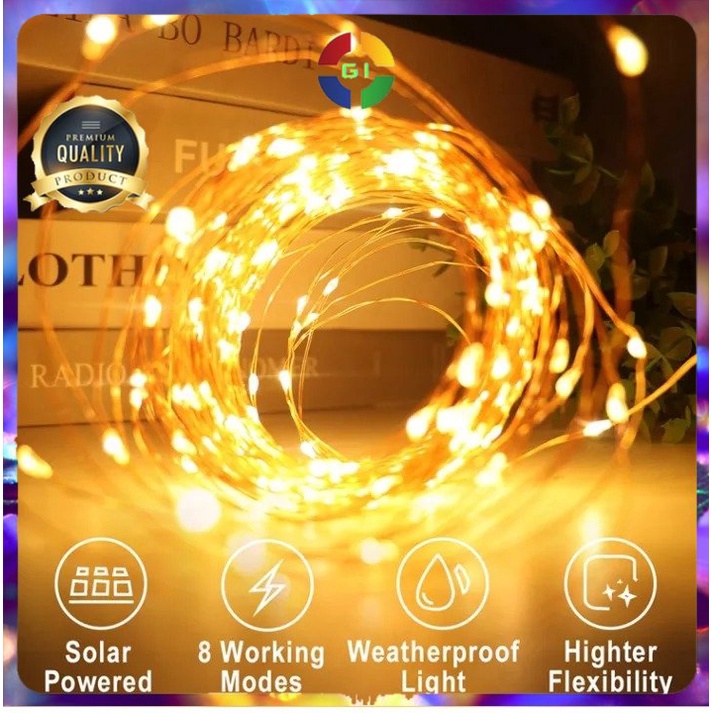 Lampu Hias Tumblr String Lights Solar 100 LED 8 Modes 12 Meter Warm White