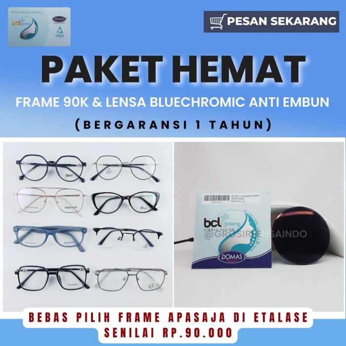 PAKET FRAME DAN LENSA BCL GLOWING BLUECROMIC ANTI EMBUN