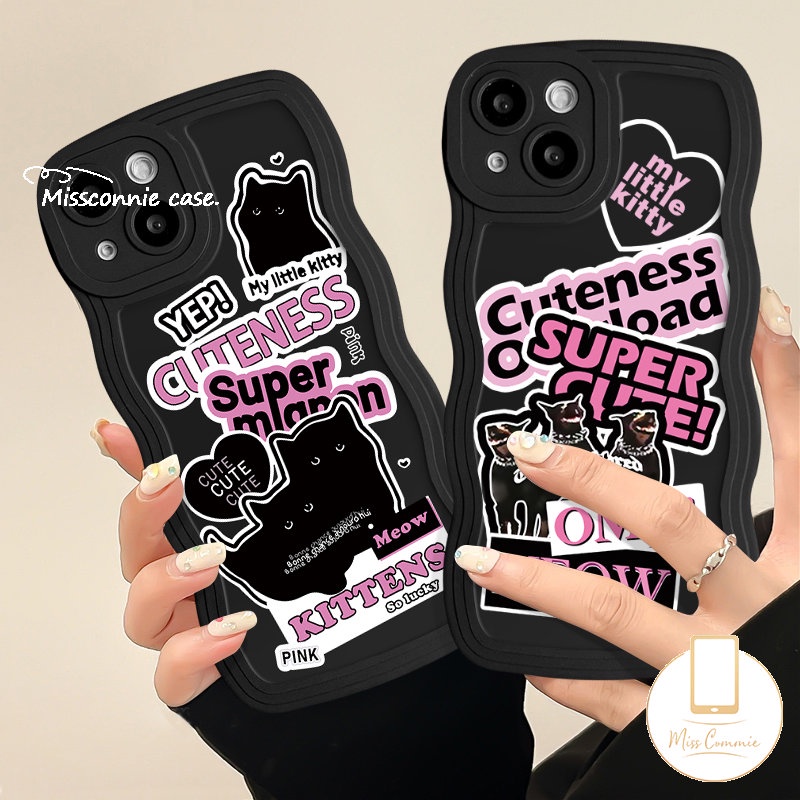 Ins Trendy Stiker Label Case Untuk Redmi 10C 12C 9 10A 9A 9T 9C A1 10 A1+Redmi Note 11 9s 9 11s 10s 8 11 10 Pro Mi 11T Pro POCO M3 X3 NFC Pro Kucing Lucu Anjing Lembut Sarung Tepi Bergelombang Tpu