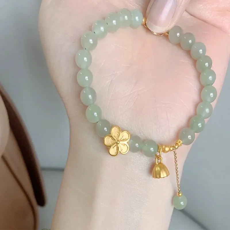 Gelang Manik Bulat Giok Zirkon Peach Blossom Pembakaran Mewah Ringan Perempuan