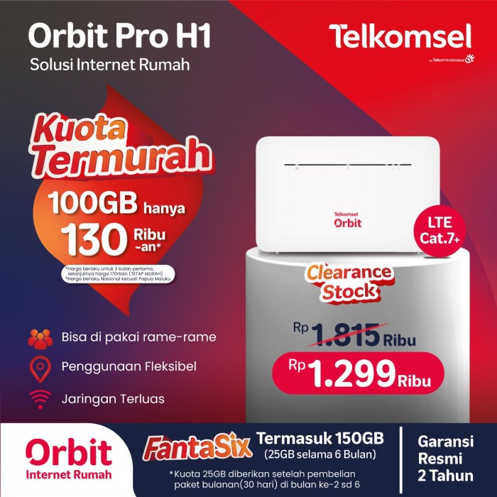 MODEM ROUTER HUAWEI B535 TELKOMSEL ORBIT PRO H1 WIFI 4G LTE 150GB - B535 ORBIT ONLY