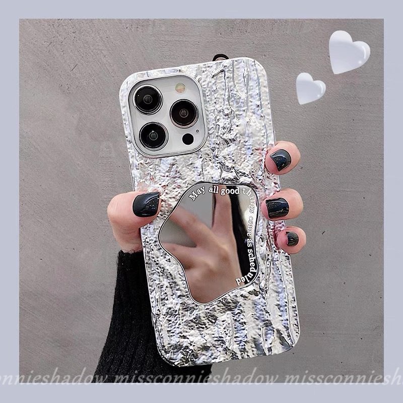 Case Cermin Make Up Kreatif Kompatibel Untuk IPhone 8Plus 11 13 14 12 Pro MAX XR 7Plus X XS Max7 6 6S 8Plus SE 2020 Mewah Electroplate Plating Kerut Lembut Ins Fashion Cover