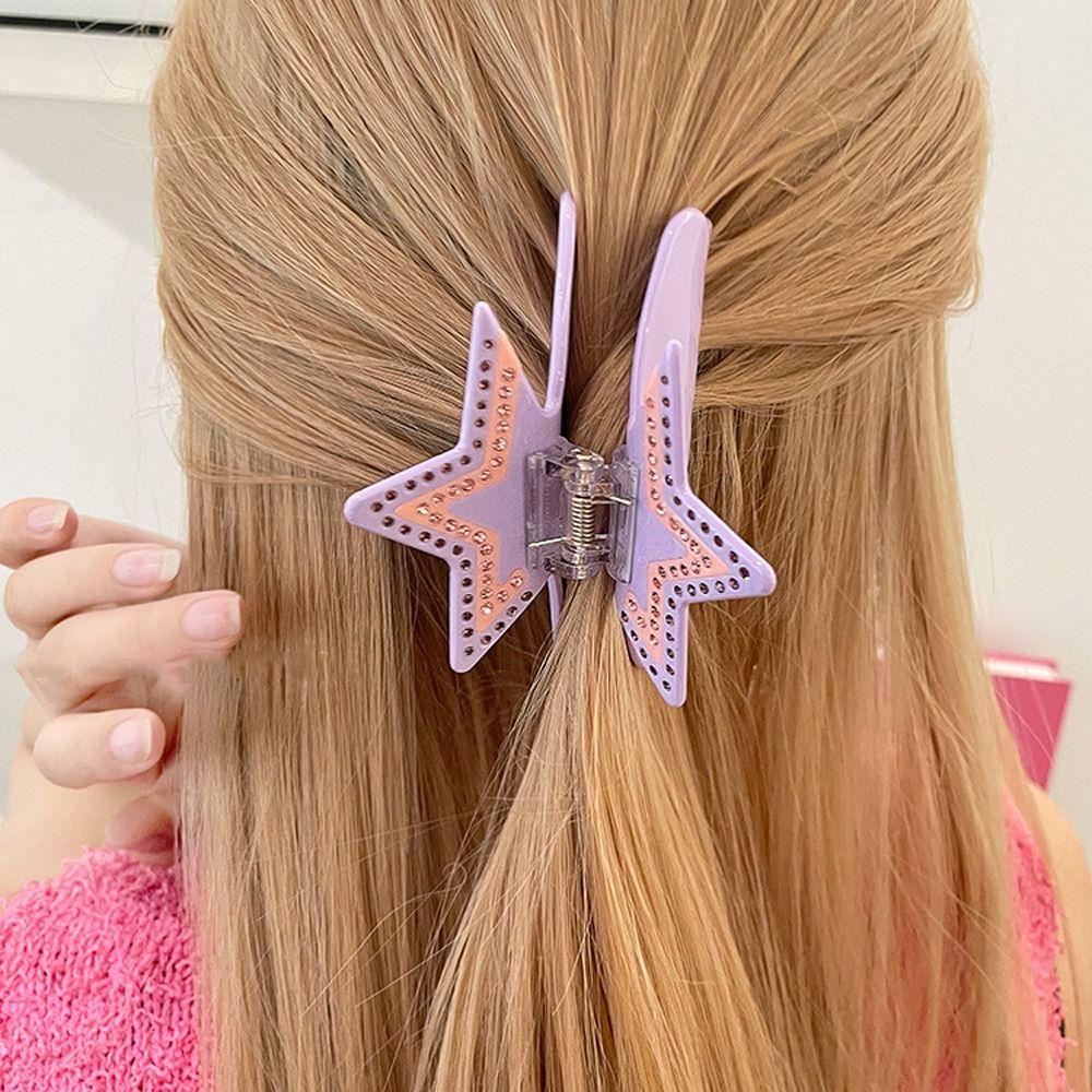 Fishstick Star Acetate Hair Claw Elegant Sweet Y2k Style Hair Crab Clip Ponytail Holder Besar Hairgrips Zircon Korea Jepit Rambut