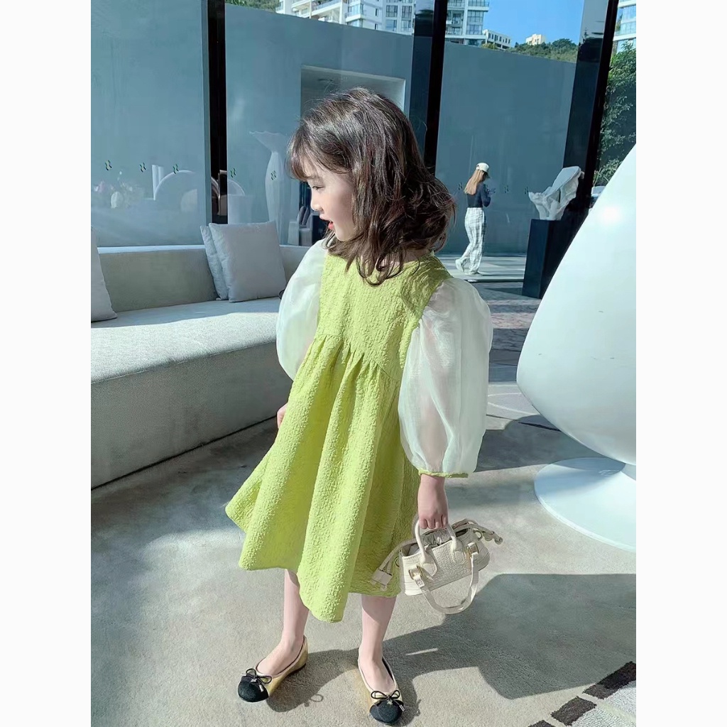 MAKABAKA French Style Dress Anak Perempuan Lengan Organza Gaun Anak Perempuan Rok Manis Lengan kembu