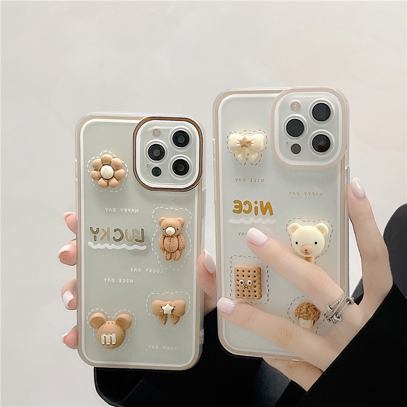 IPHONE Kartun 3D Lucu Cookie Bear Transparan Angel Eye Pelindung Lensa Kamera Phone Case Cover Untuk Iphone7 8 PLUS X XR XS 11 12 13 PRO MAX SE 2020