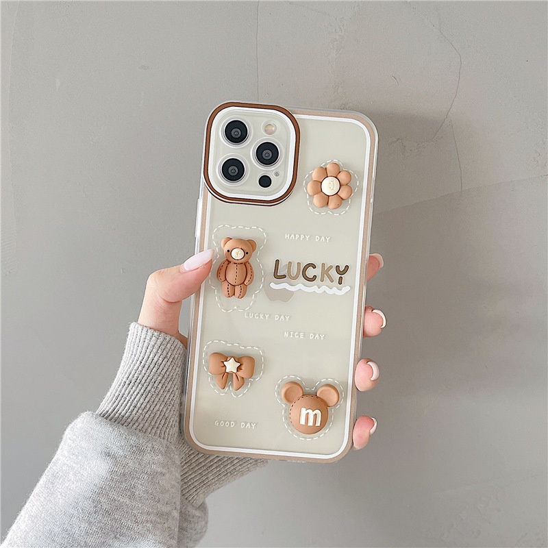 IPHONE Kartun 3D Lucu Cookie Bear Transparan Angel Eye Pelindung Lensa Kamera Phone Case Cover Untuk Iphone7 8 PLUS X XR XS 11 12 13 PRO MAX SE 2020