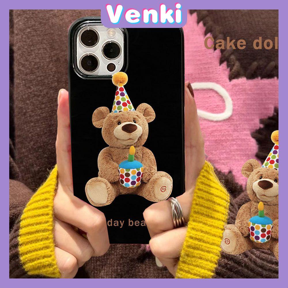 VENKI - For iPhone 11 iPhone Case Black Glossy TPU Soft Case Shockproof Protection Camera Cute Doll Bear Compatible with iPhone 14 13 Pro max 12 Pro Max xr xs max 7Plus 8Plus