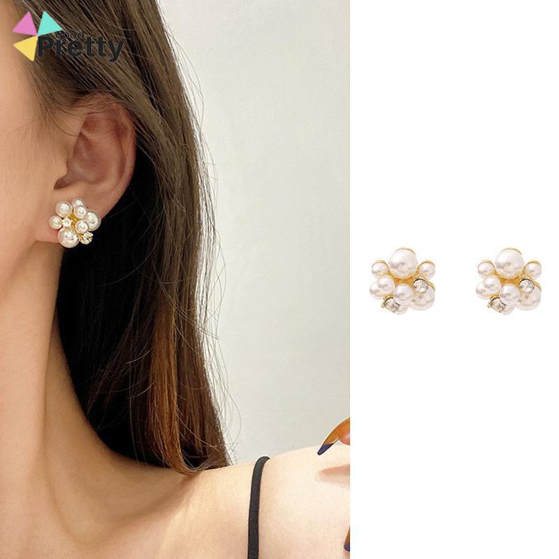 Anting Mutiara Fashion Design Sense Berlian Imitasi  Anti Alergi Anting Perak - PD