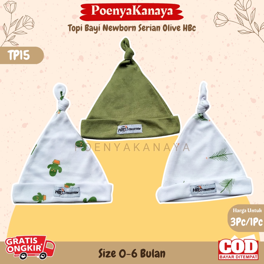 3pc/1pc Topi Bayi Newborn Seri OLIVE HBc TP15