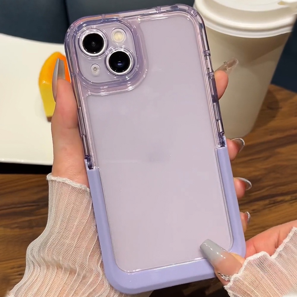 IPHONE Stand Lensa Kamera Warna Permen Casing Ponsel Bening Untuk Iphone12 13 14 Pro Max case Iphone11 Invisible Holder Lipat Penutup Belakang