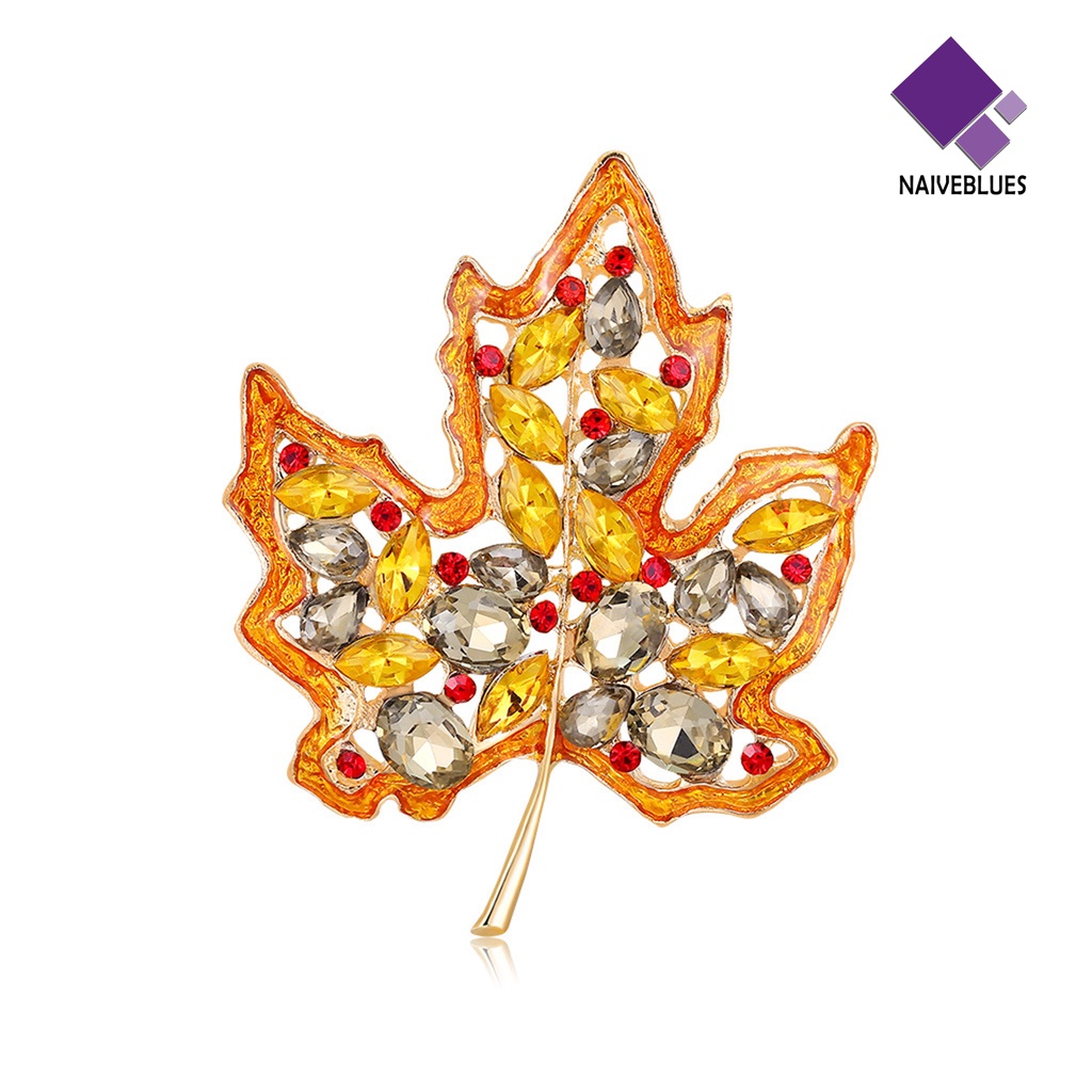 &lt; Naiveblues &gt; Wanita Bros Maple Leaf Rhinestones Lucu Menetes Dicat Bros Wanita