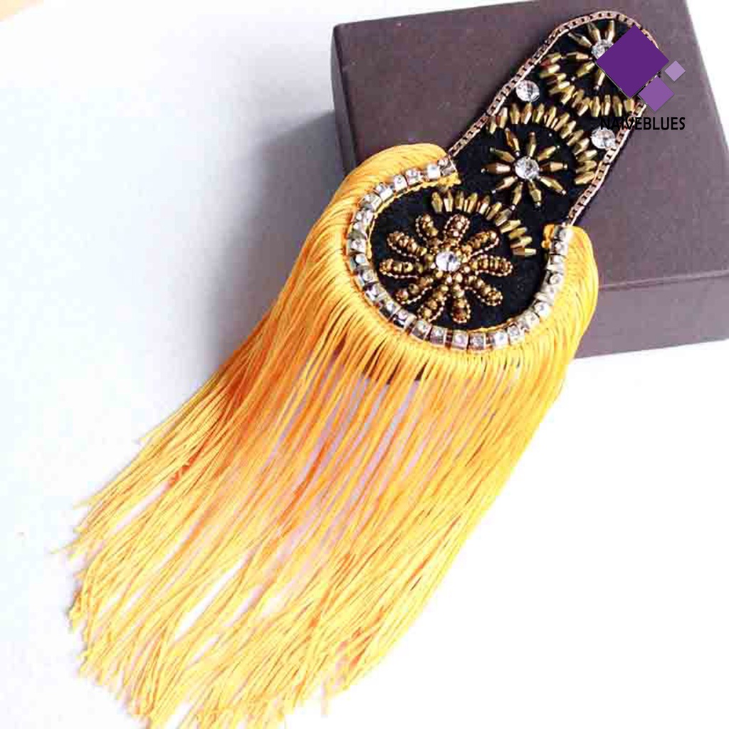 &lt; Naiveblues &gt; Epaulette Hias Berlian Imitasi All-match DIY Rumbai Tempel Gaya Inggris Untuk Pakaian