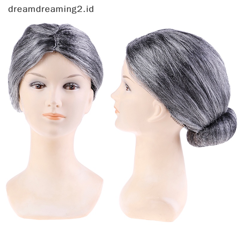 (drea) Wig Sanggul Rambut Nenek Tua Lady Grandma Grey Nenek Ibu Fancy Dress Kostum  //