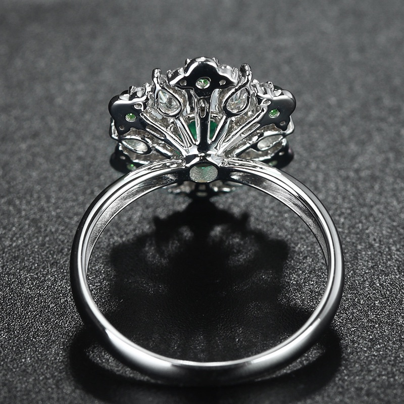 Goldkingdom Aksesoris Perhiasan Fashion Ready Stock Zambian Zamrud Cincin Lapis Emas Putih Tsavorite Hijau Snowflake Color Jewel Opening Ring