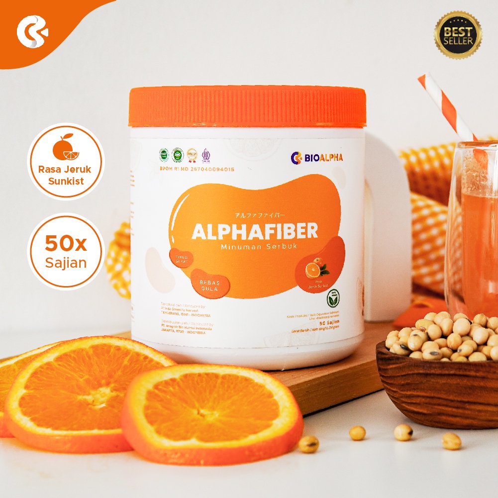 Alphafiber Rasa Jeruk Sunkist 1 botol isi 250gr untuk 50 Serving BPOM HALAL BIOALPHA BIO ALPHA ALPHA FIBER ALPAFIBER ALPA FIBER JAKARTA BARAT