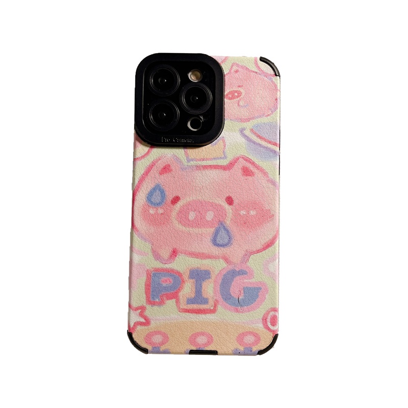 Soft sheepskin Leather Case IPhone 6S 7 8 Plus SE 2020 X XR XS Max 11 12 13 14 Pro Max 14 Plus Camera Protect for Girl women Cute Pig Rabbit Pink