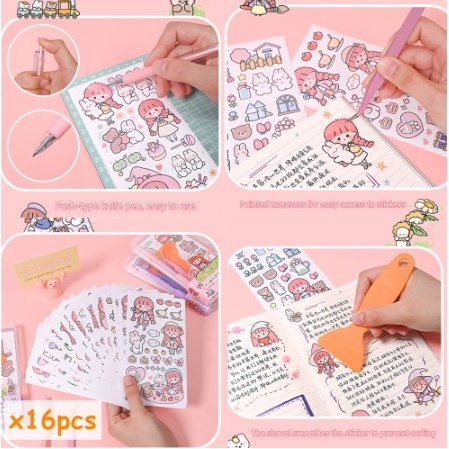 [ OBJ ] Stiker Momo Pinset Box Set Scrapbook Stiker Tool Set 19 pcs Set